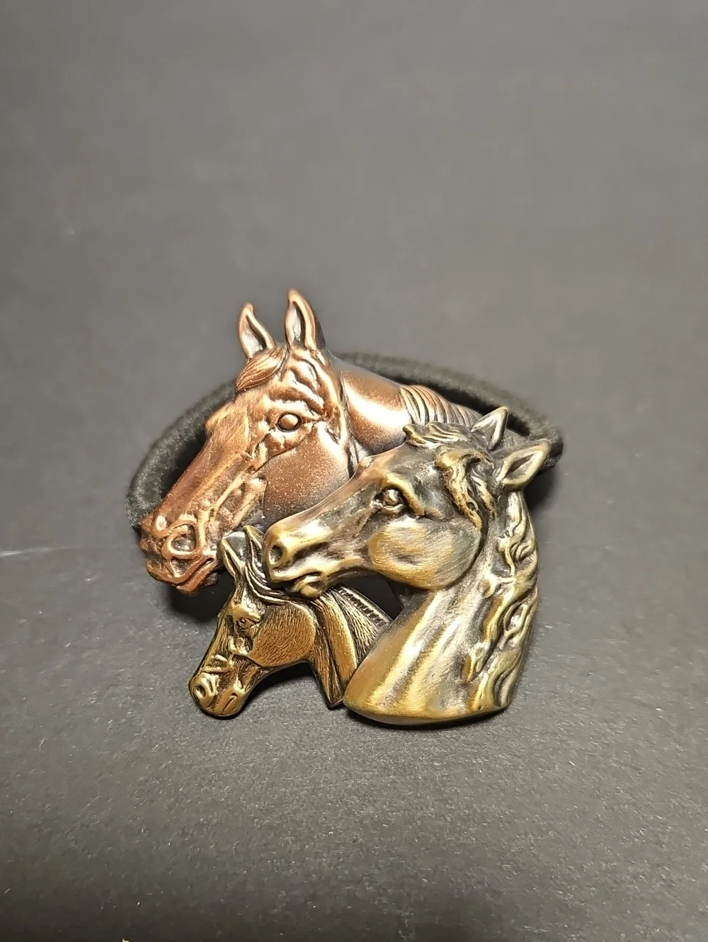 Vintage Horse Trio Metal Hair Tie - Bronze and Gold Tone